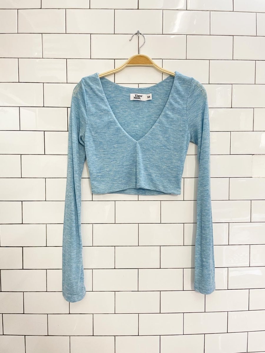 tiger mist v - neck long sleeve crop top - good market thrift store