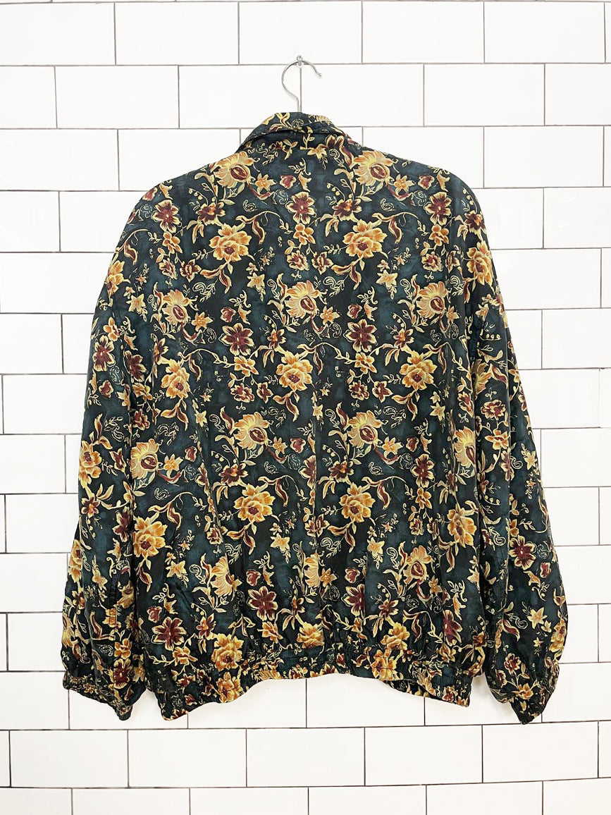 vintage selene paris 100% silk floral bomber jacket