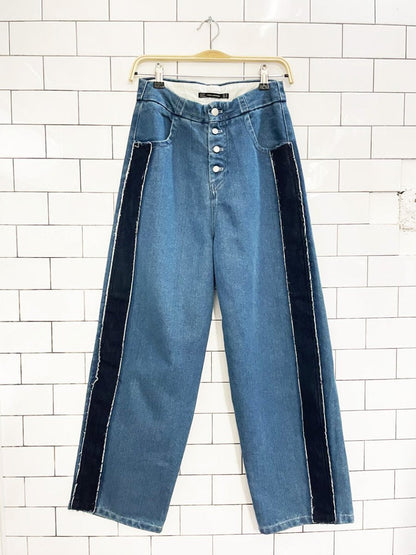 zara tuxedo barrel leg exposed button fly wide leg jeans - good market thrift store