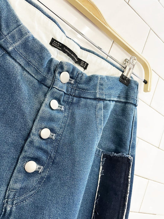 zara tuxedo barrel leg exposed button fly wide leg jeans - good market thrift store