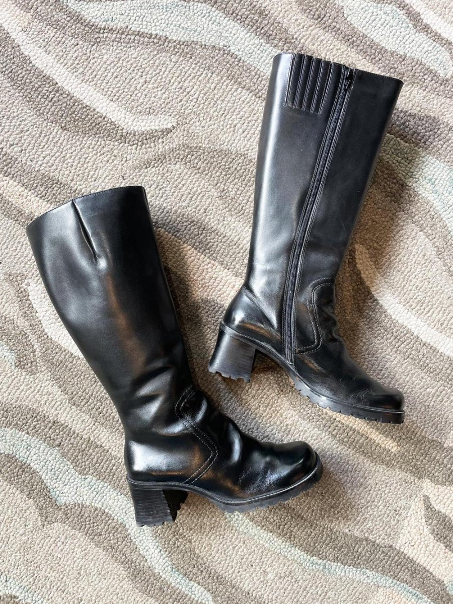 y2k ID2 leather knee - high heeled boots - good market thrift store