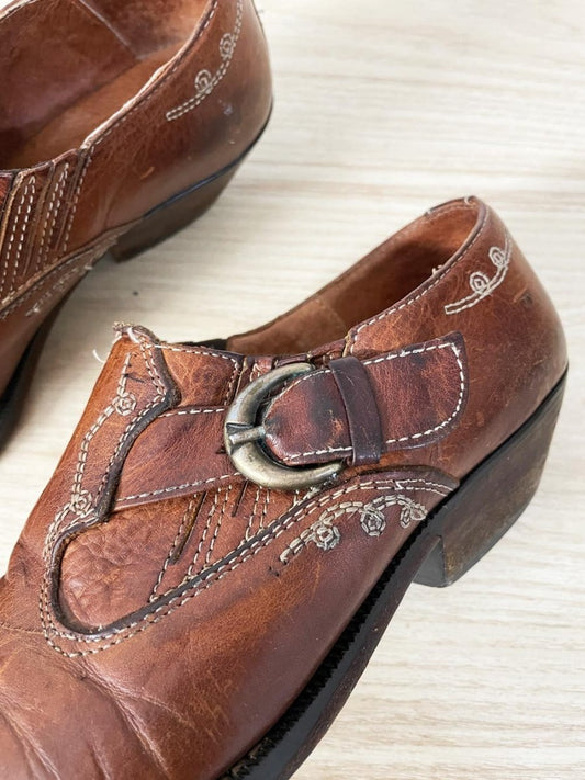 vintage 90s manfield western leather ankle boot - good market thrift store