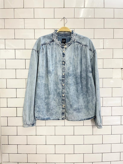 gap acid wash ruffle denim prairie shirt - good market thrift store
