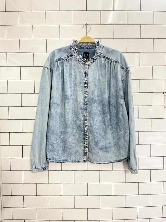 gap acid wash ruffle denim prairie shirt - good market thrift store