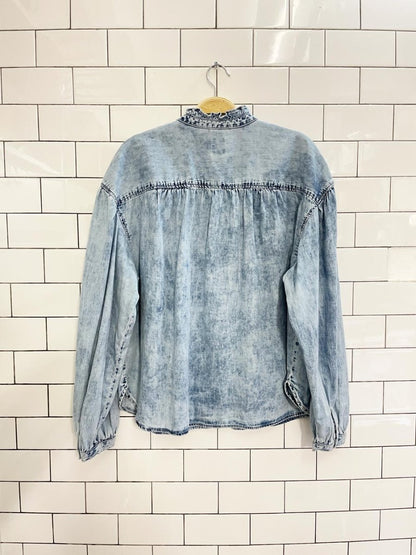 gap acid wash ruffle denim prairie shirt - good market thrift store
