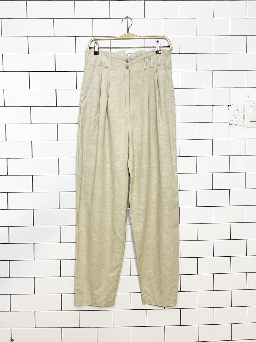 vintage xxvi linen-blend high rise pleated pants | made in canada