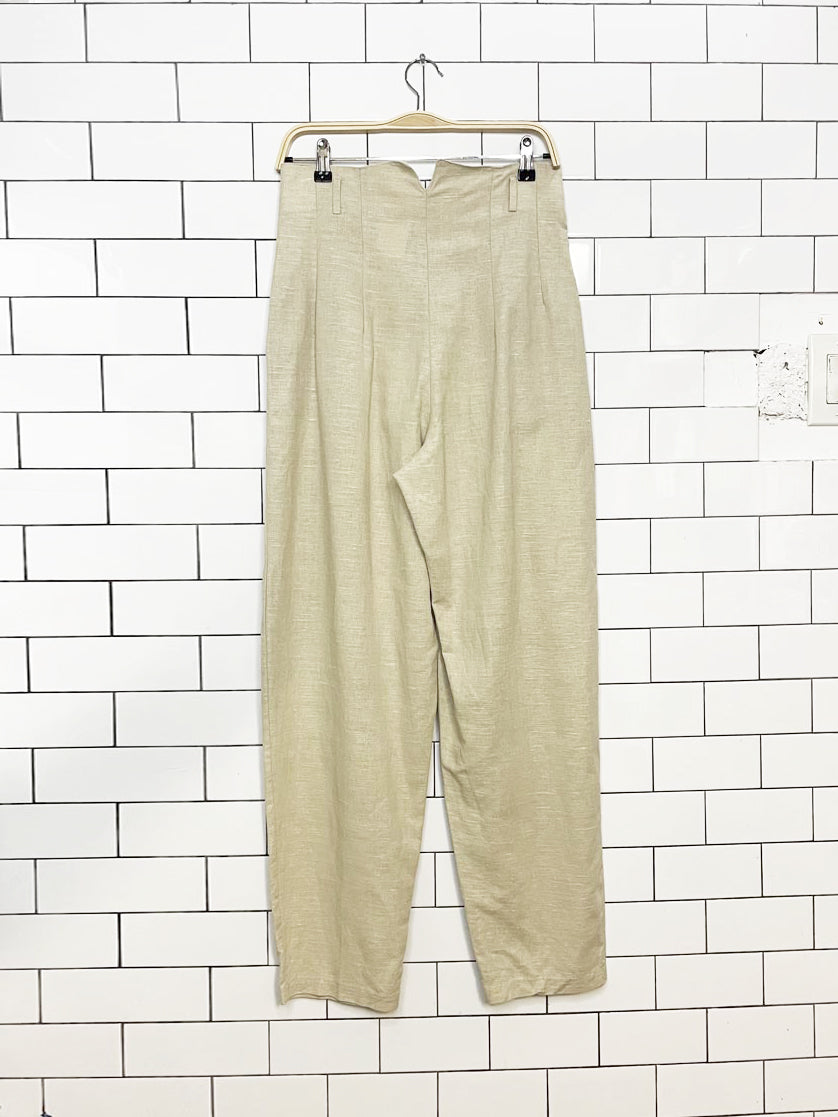 vintage xxvi linen-blend high rise pleated pants | made in canada