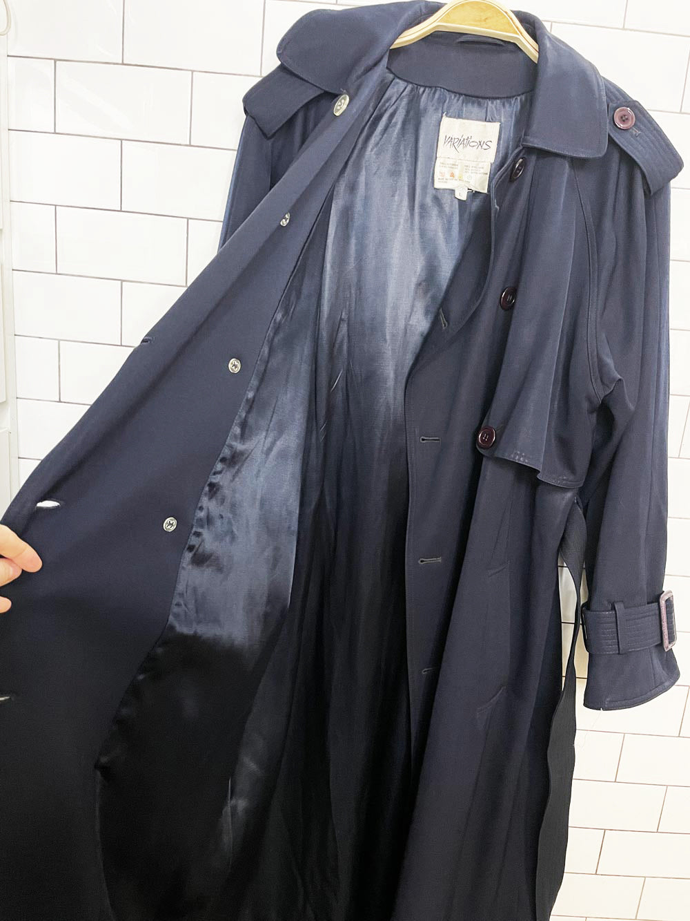 vintage variations 100% wool classic belted cape-back trench coat