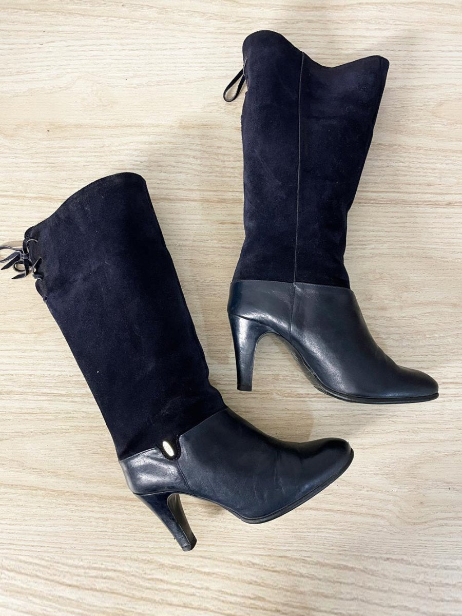 vintage 80s pertti palmroth lace up detail suede leather heeled boots | finland - good market thrift store