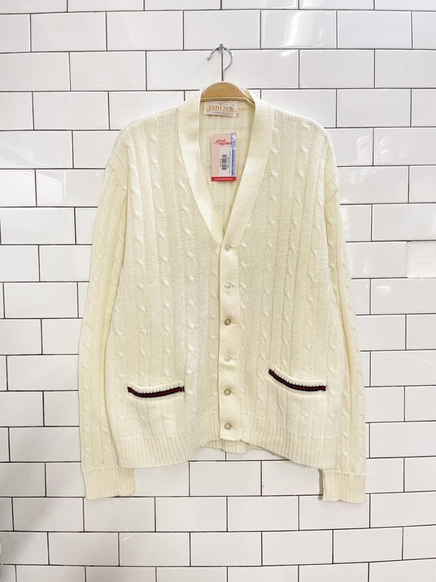 vintage 80s jantzen preppy cable knit cardigan - good market thrift store