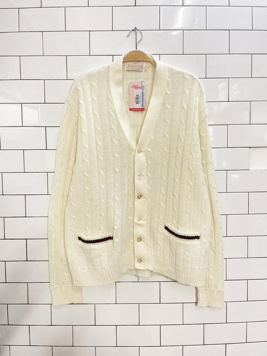 vintage 80s jantzen preppy cable knit cardigan - good market thrift store