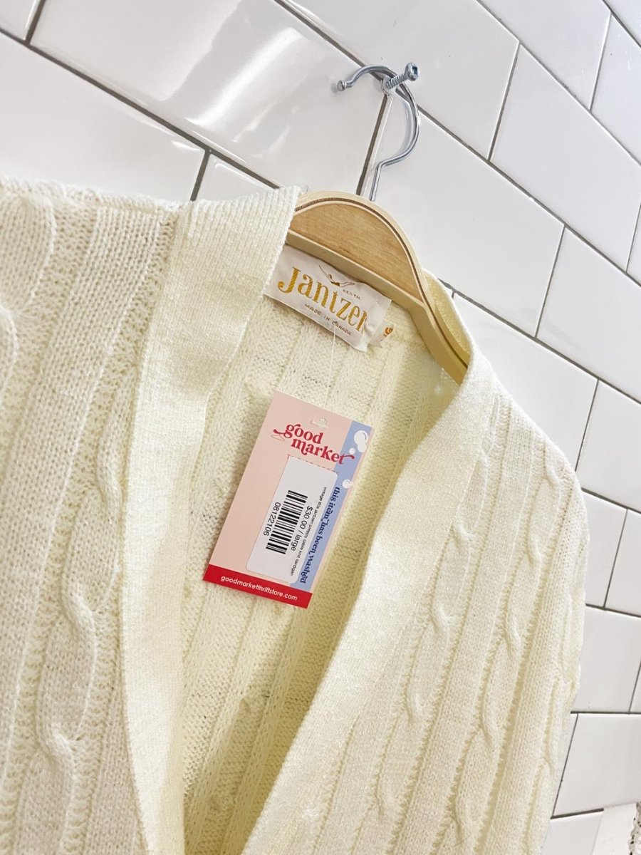 vintage 80s jantzen preppy cable knit cardigan - good market thrift store