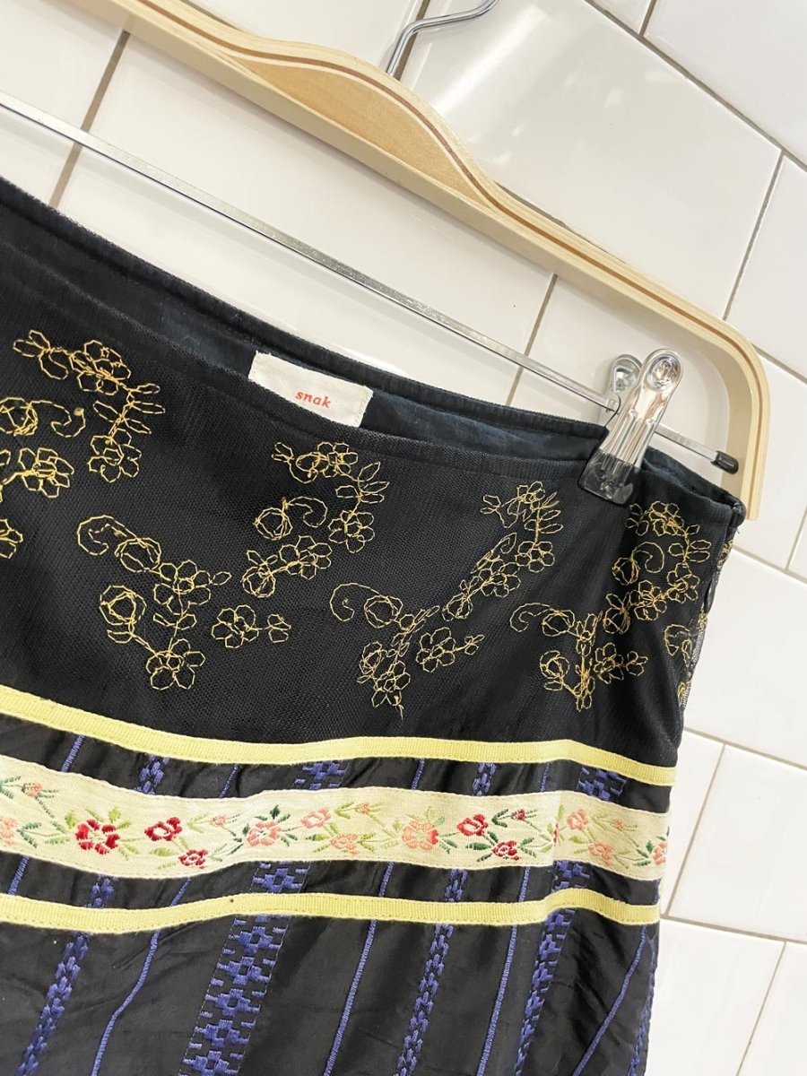 vintage 00s snak embroidered knee - length skirt - good market thrift store