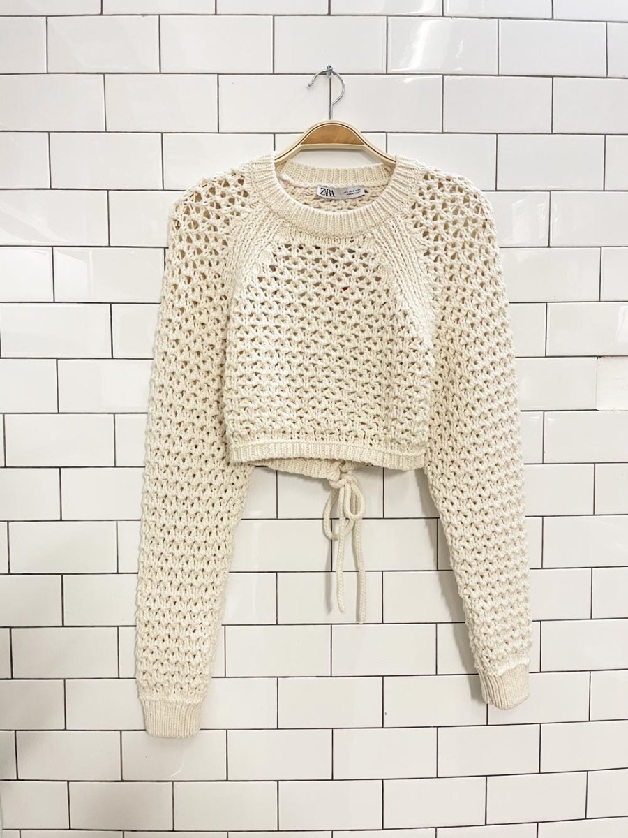 zara crochet knit open back crop sweater - good market thrift store