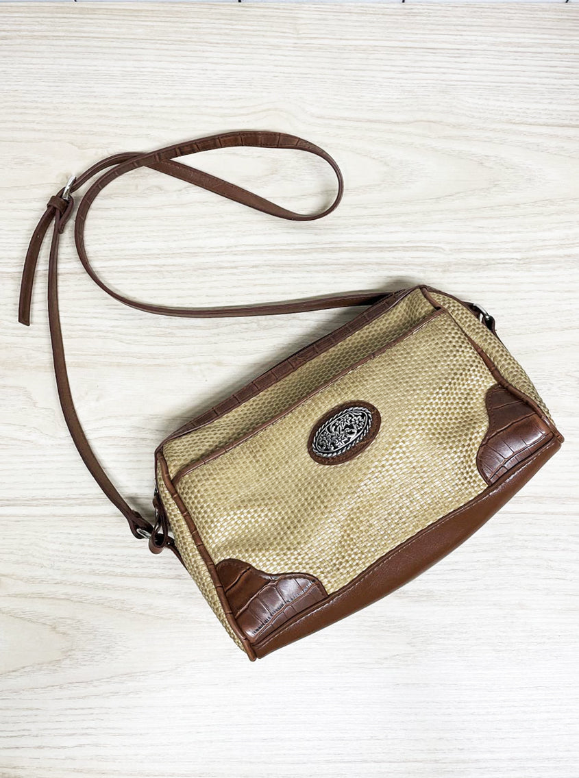 vintage bueno woven floral crest shoulder bag