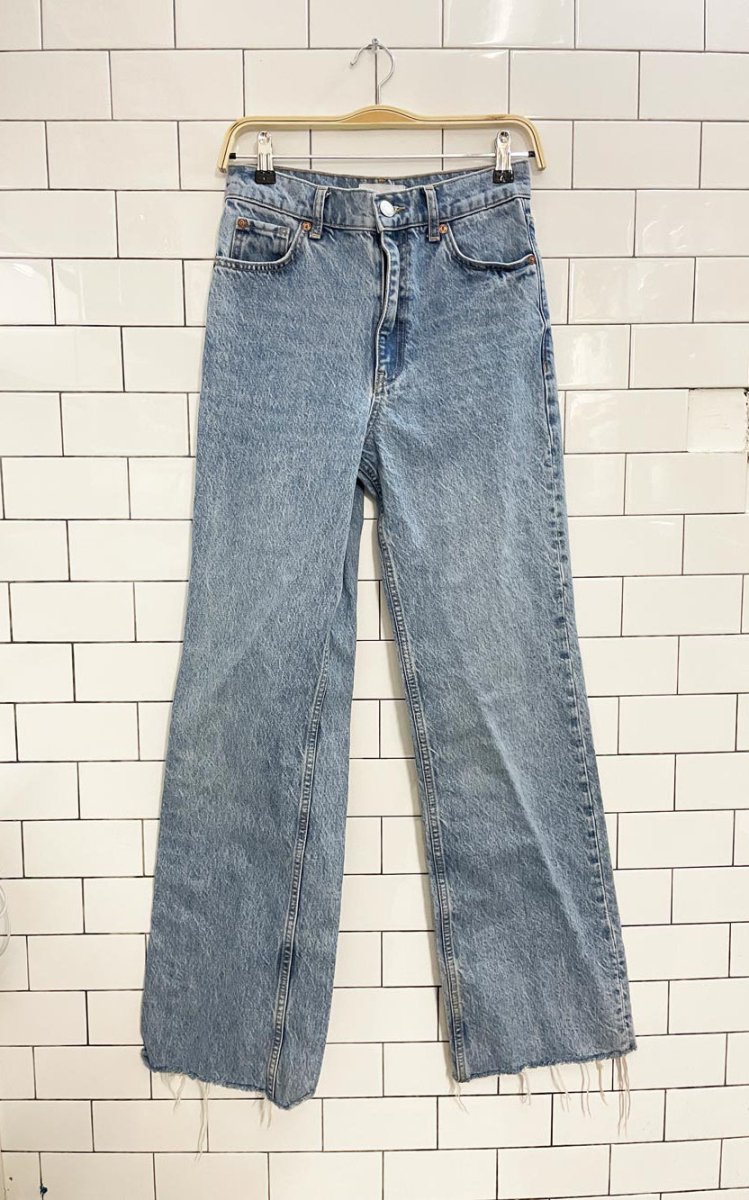 zara high rise wide leg raw hem jeans - good market thrift store