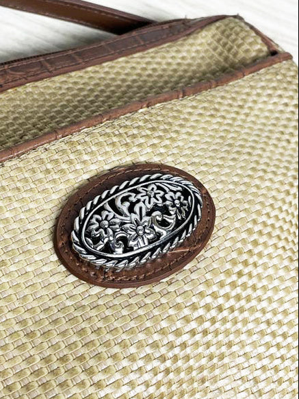 vintage bueno woven floral crest shoulder bag