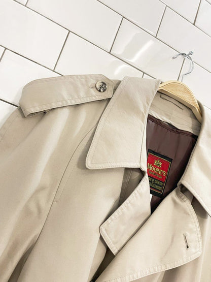 vintage 80s moores tartan - lined double breasted classic trench coat - good market thrift store