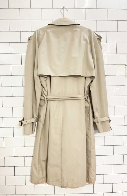 vintage 80s moores tartan - lined double breasted classic trench coat - good market thrift store