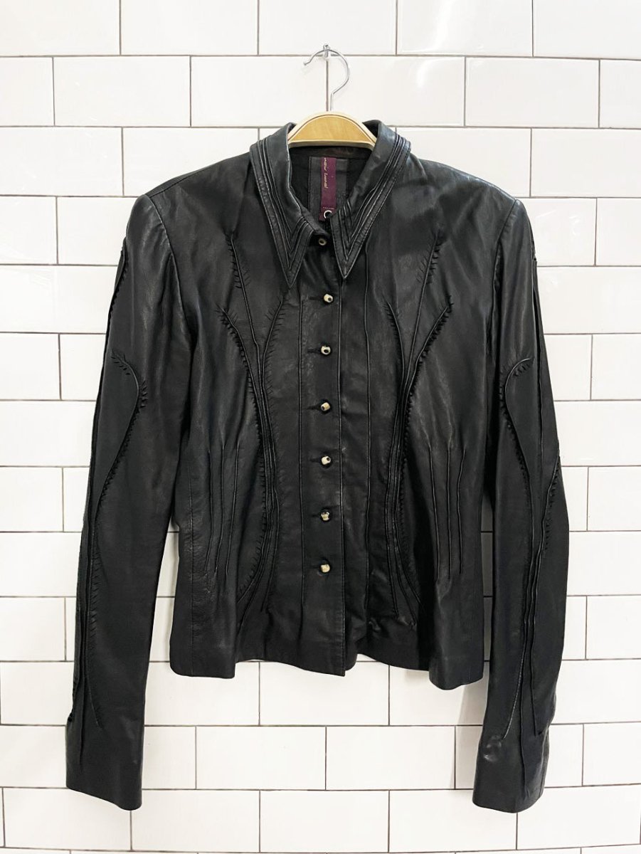 vintage 00s new label boho butter leather shirt jacket | anthropologie - good market thrift store