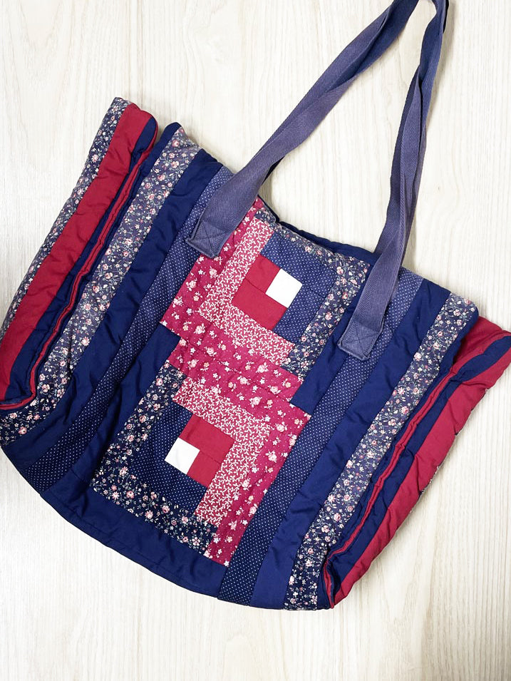 vintage handmade quilted floral patchwork shoulder tote bag