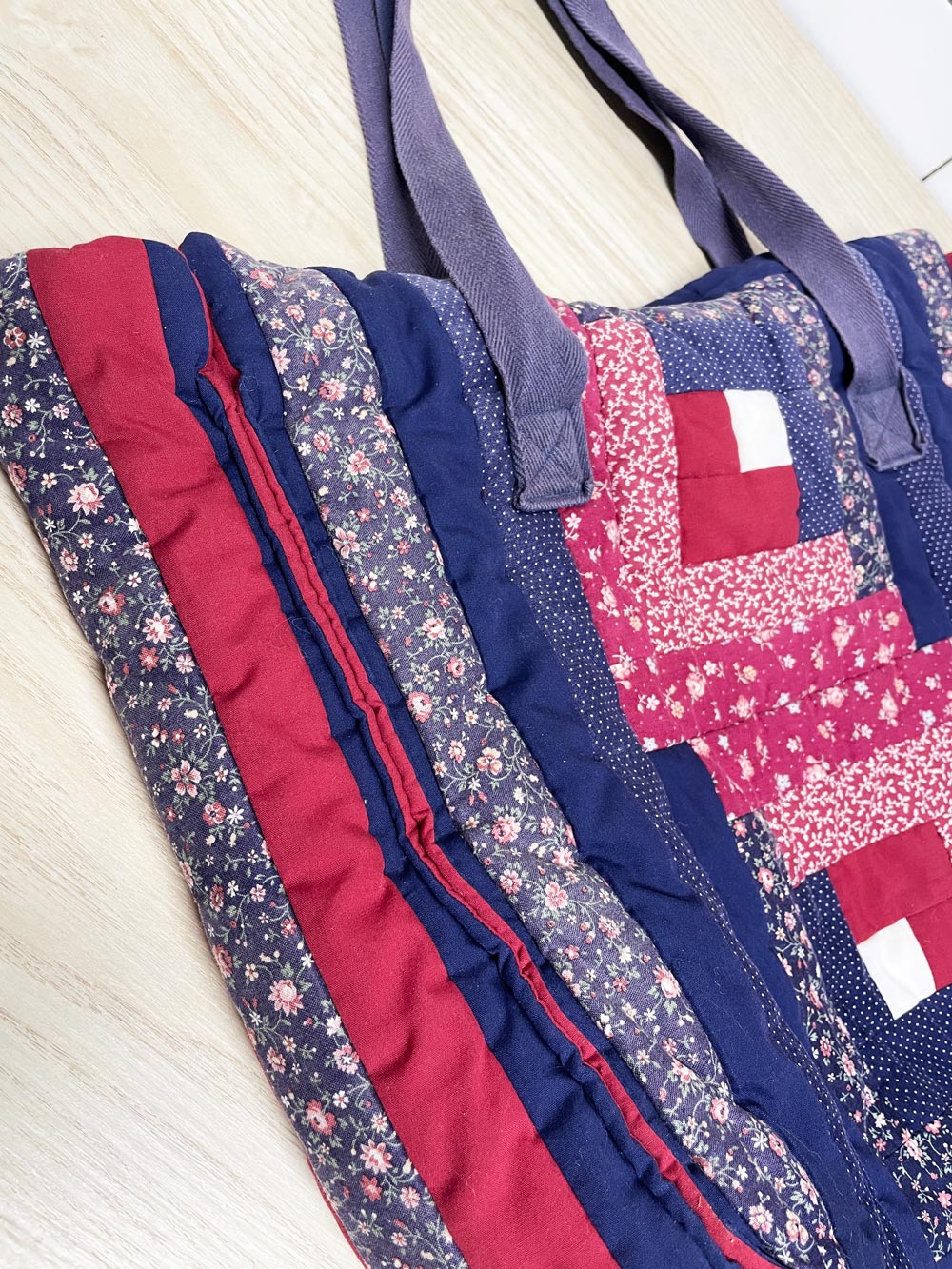 vintage handmade quilted floral patchwork shoulder tote bag