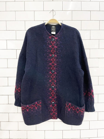 vintage handmade 100% wool knit woven sweater jacket - good market thrift store