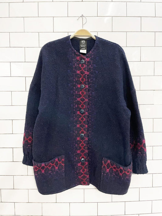 vintage handmade 100% wool knit woven sweater jacket - good market thrift store
