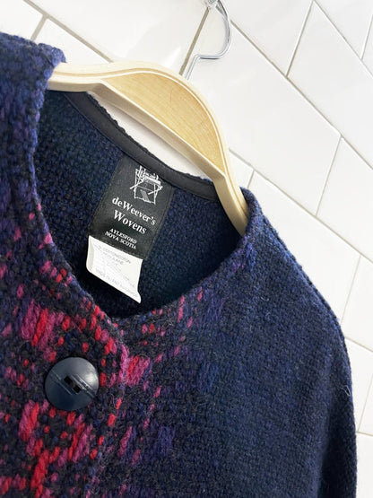 vintage handmade 100% wool knit woven sweater jacket - good market thrift store