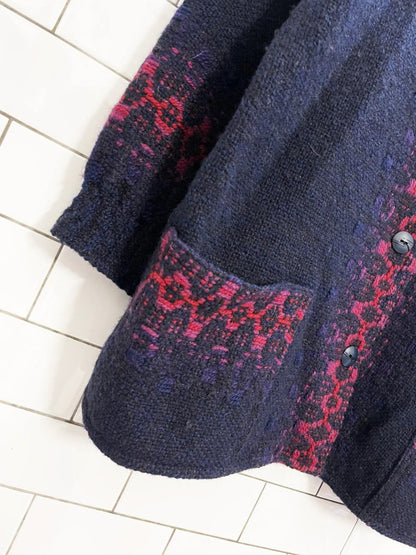 vintage handmade 100% wool knit woven sweater jacket - good market thrift store