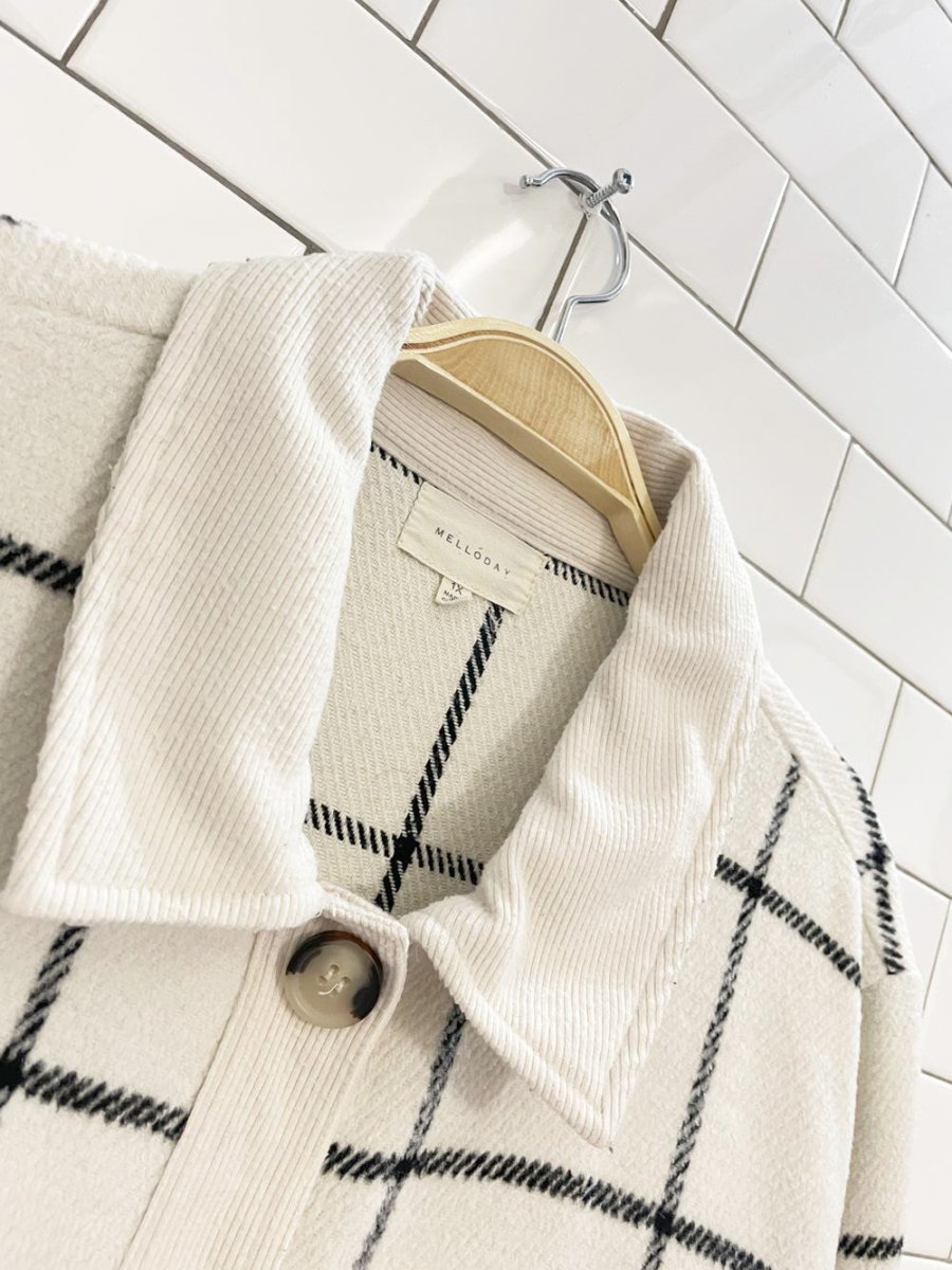 melloday windowpane plaid long shirt jacket - good market thrift store