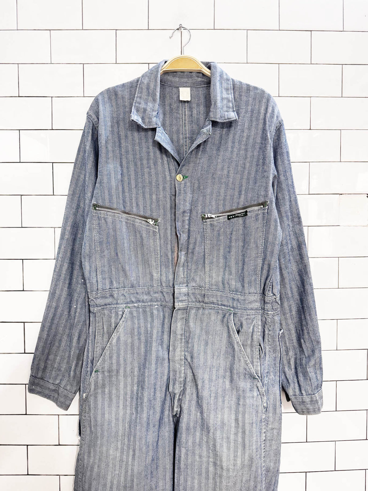 vintage 70s key imperial herringbone denim coveralls boilersuit | falcon zipper