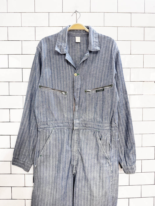 vintage 70s key imperial herringbone denim coveralls boilersuit | falcon zipper