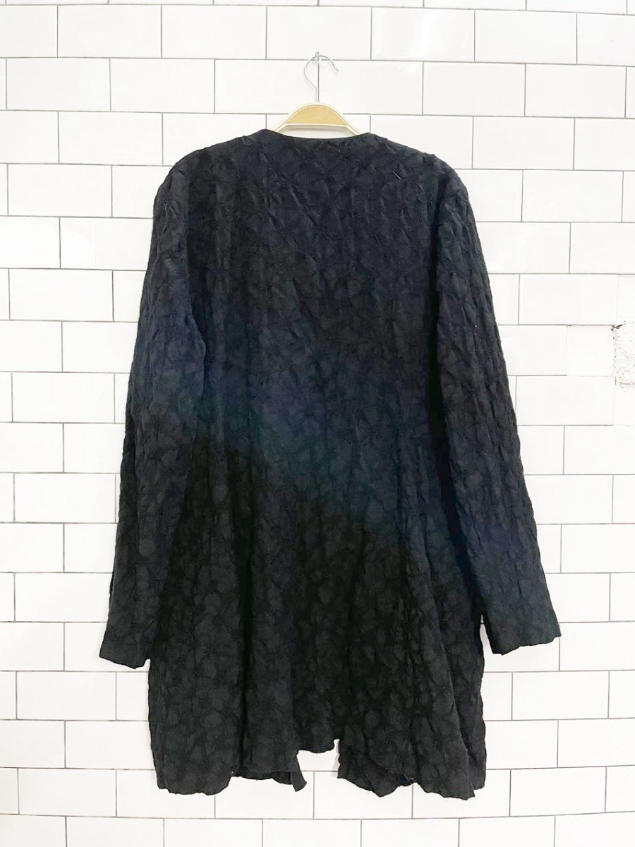 eileen fisher 100% textured wool ruffle edge open cardigan jacket - good market thrift store