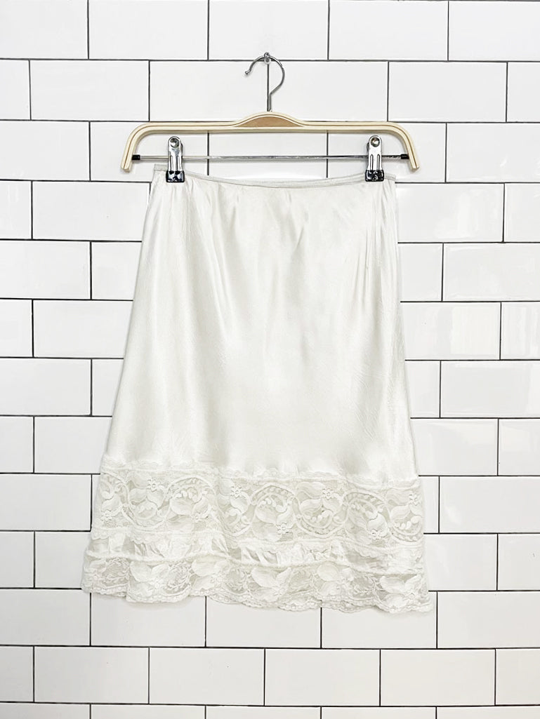 vintage lace tiered trim sateen mini slip skirt
