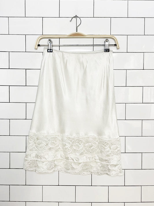 vintage lace tiered trim sateen mini slip skirt