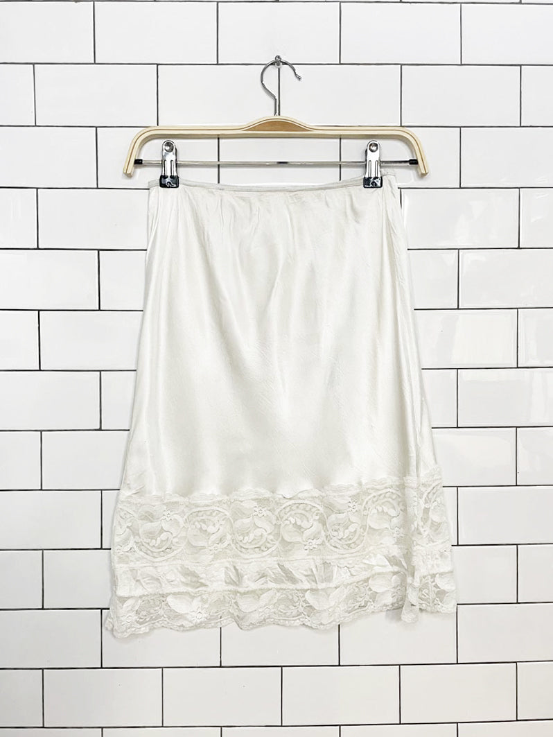 vintage lace tiered trim sateen mini slip skirt