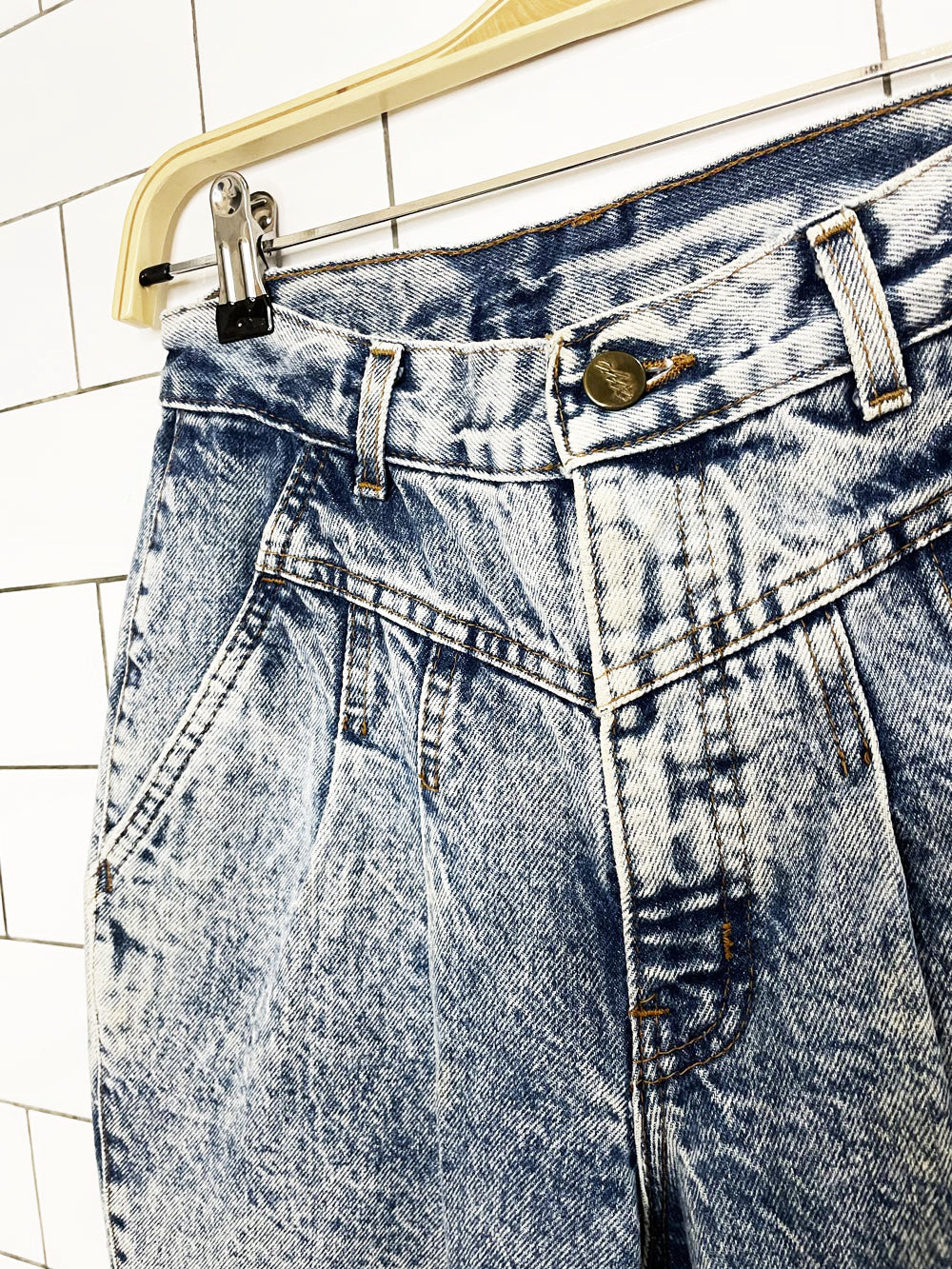 vintage 90s chic basque waist high rise acid wash jeans | made in USA