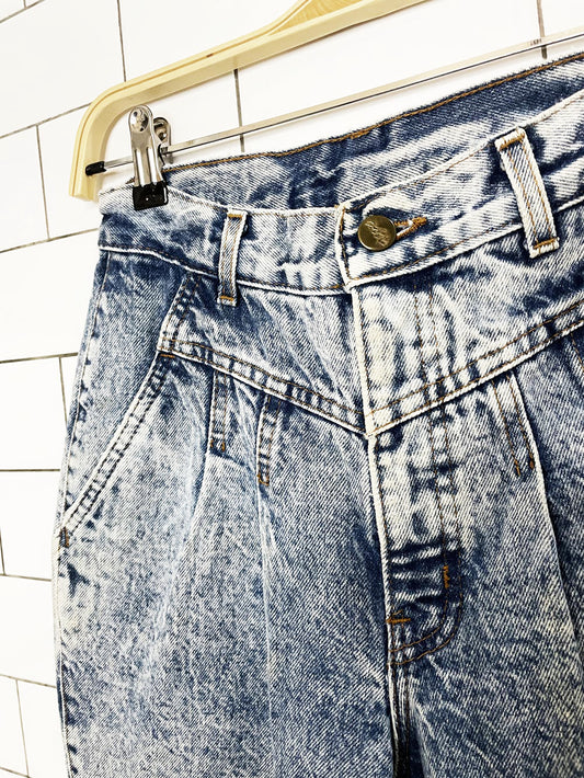 vintage 90s chic basque waist high rise acid wash jeans | made in USA