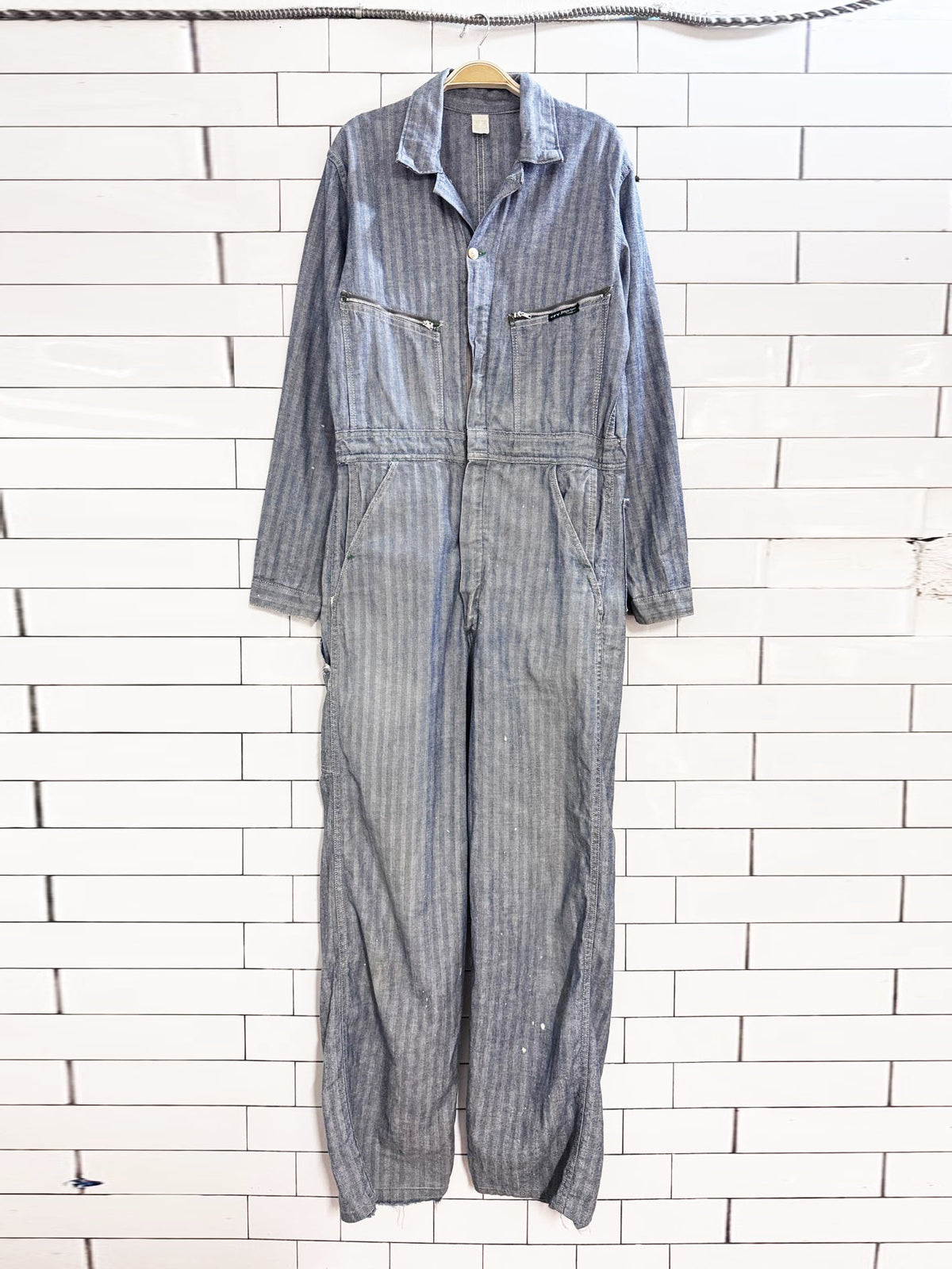 vintage 70s key imperial herringbone denim coveralls boilersuit | falcon zipper