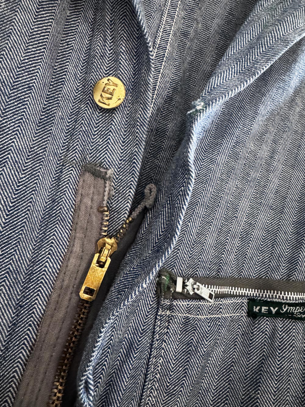 vintage 70s key imperial herringbone denim coveralls boilersuit | falcon zipper