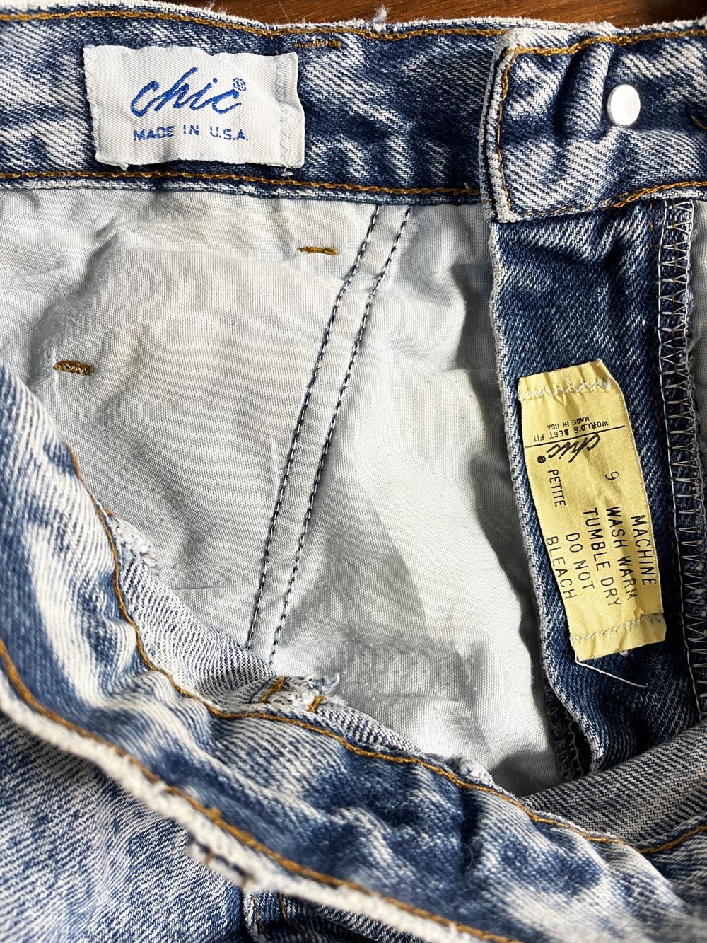 vintage 90s chic basque waist high rise acid wash jeans | made in USA