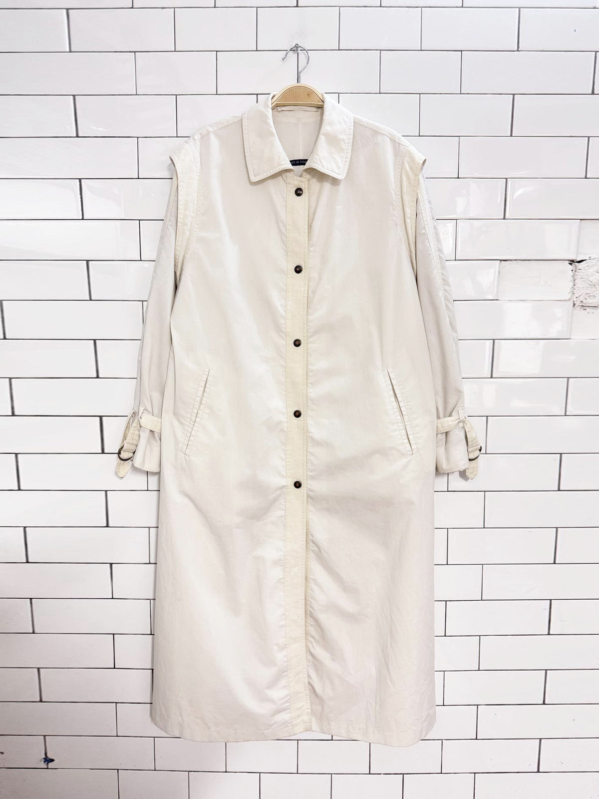 vintage 80s stocko snap button minimal long trench coat | made in Belgium