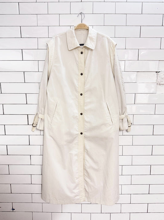 vintage 80s stocko snap button minimal long trench coat | made in Belgium