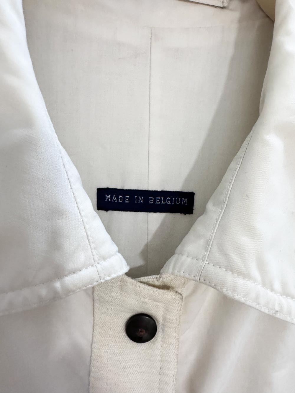 vintage 80s stocko snap button minimal long trench coat | made in Belgium