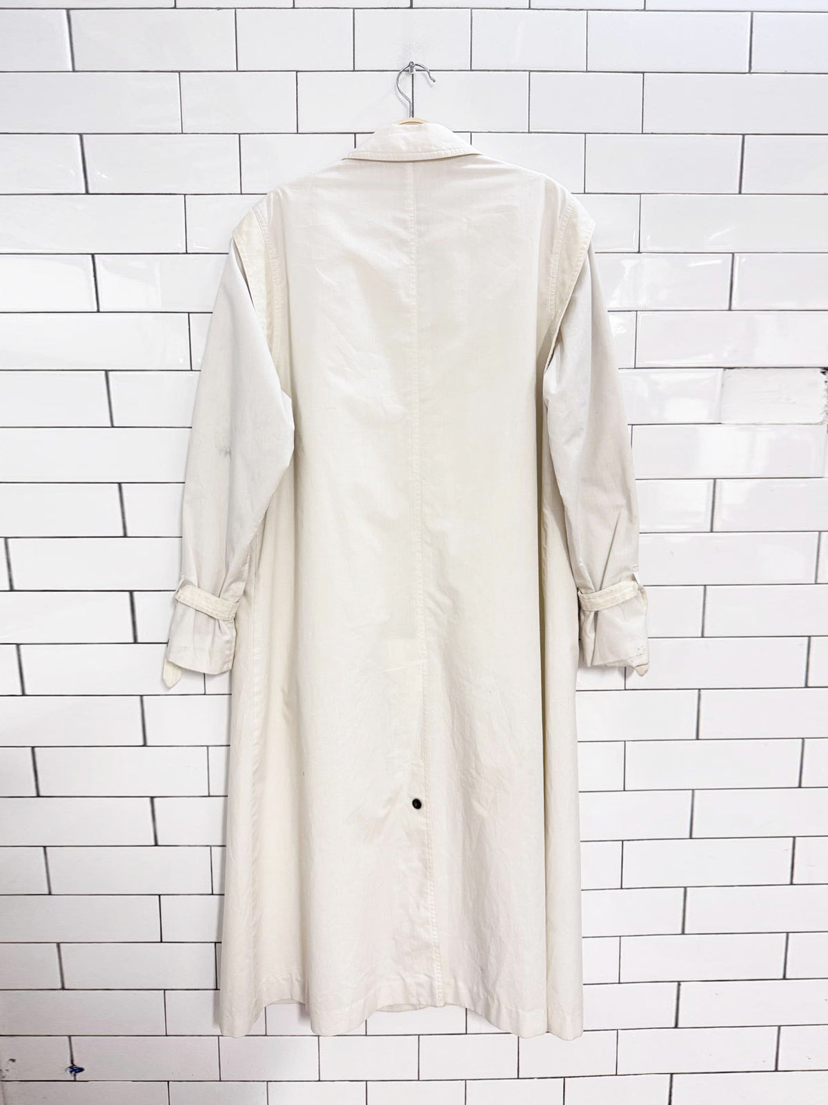 vintage 80s stocko snap button minimal long trench coat | made in Belgium