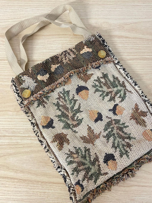 vintage 00s oak + acorn tapestry tote bag - good market thrift store