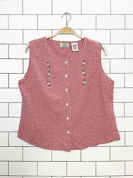vintage 90s ash creek cowboy boot gingham sleeveless shirt