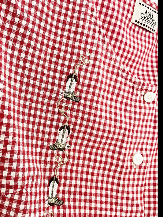 vintage 90s ash creek cowboy boot gingham sleeveless shirt