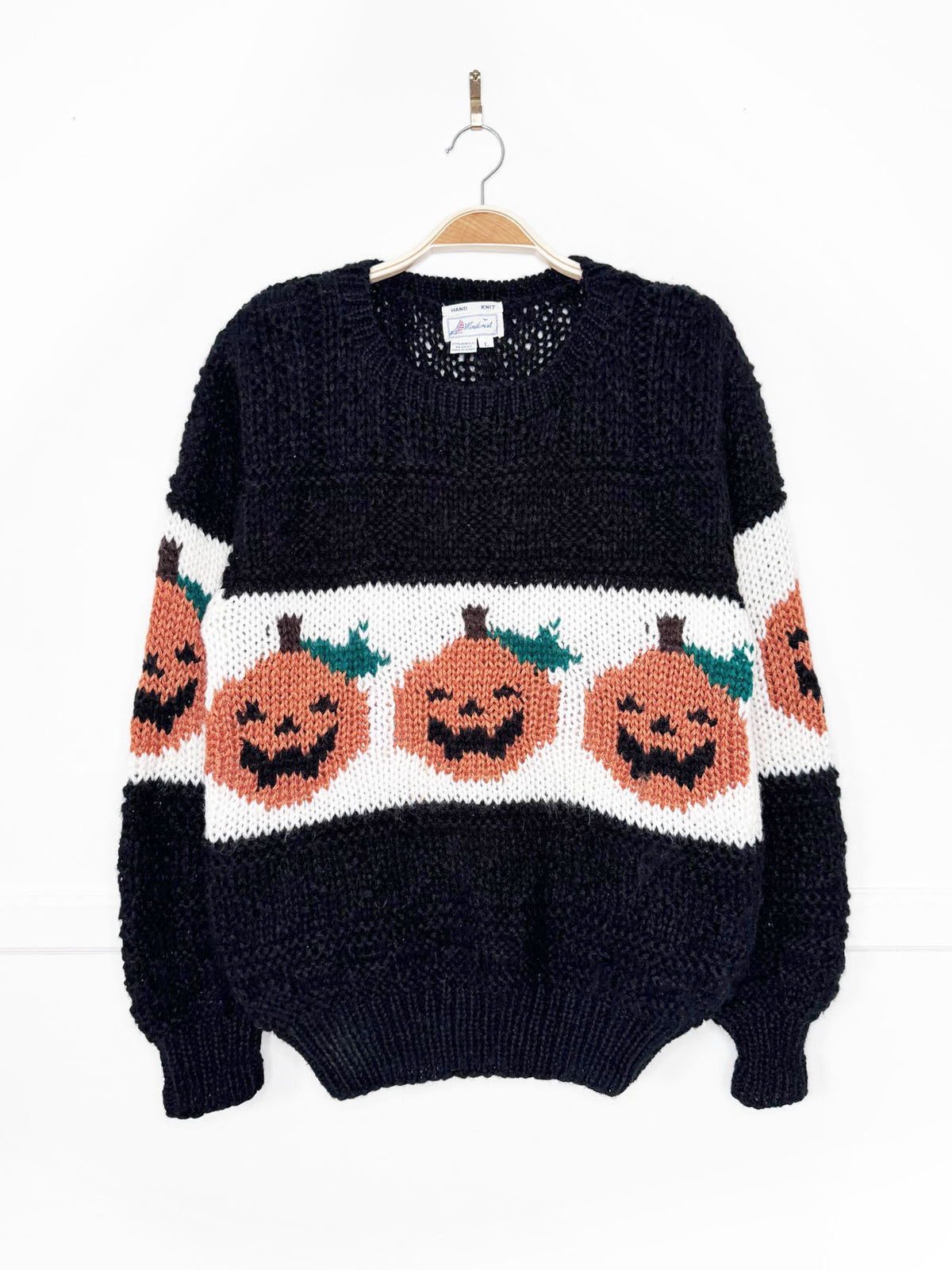vintage windcrest hand-knit pumpkins chunky knit sweater | halloween